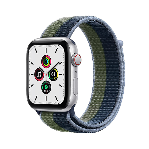 Apple Watch SE GPS Cellular 44mm Silver Aluminium Case with Abyss Blue Moss Green Sport Loop 01 phonewale 1
