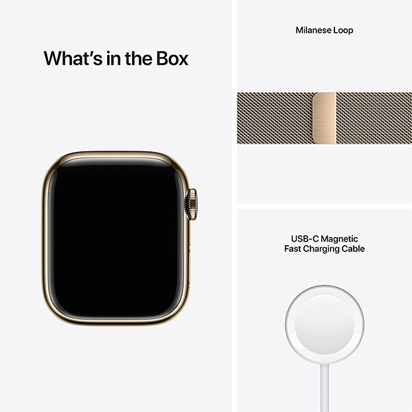 Apple Watch Series 7 GPS Cellular 41mm Gold Stainless Steel Case with Gold Milanese Loop 04 phonewale