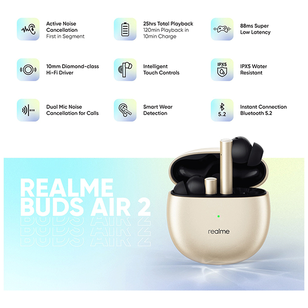 Realme RMA2003 Realme Buds Air 2 Gold Earbuds 04phonewale online buy at lowest price ahmedabad gujarat