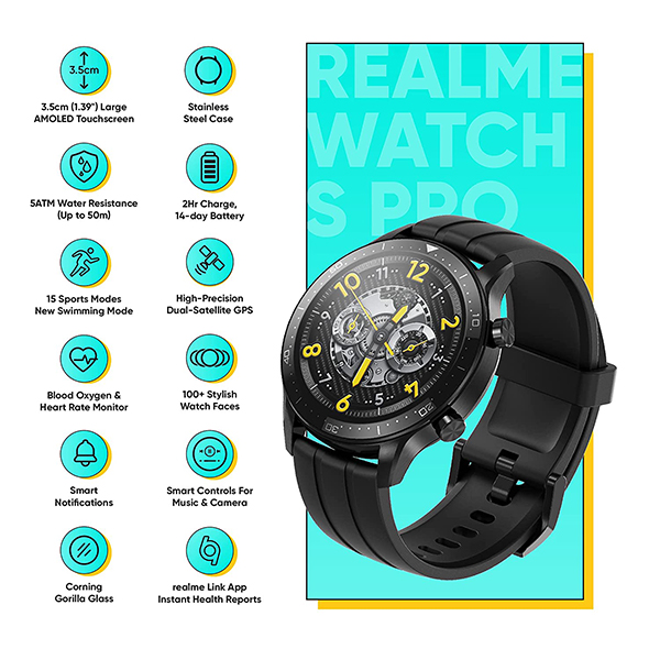 Realme Watch S Pro Rma186 Black Smart Watch 02 gujarat india ahmedabad surat valsad vapi mehsana palanpur rajkot buy online at lowest price