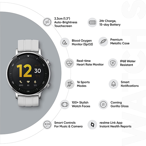 Realme Watch S Rma207 In Silver Smart Watch 02 gujarat india ahmedabad surat valsad vapi mehsana palanpur rajkot buy online at lowest price