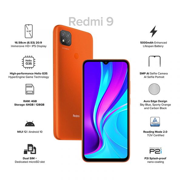 Redmi 9 Sporty Orange RIGHT phonewale ahmedabad android phone online lowest price ahmdeabad surat baroda gujarat rajkot palanpur navasri india