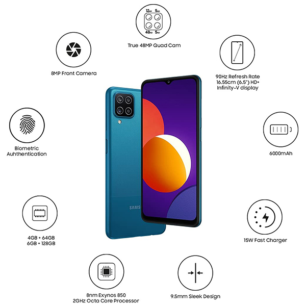 Samsung M12 blue phonewale ahmedabad android phone online lowest price ahmdeabad surat baroda gujarat rajkot palanpur navasri india 4